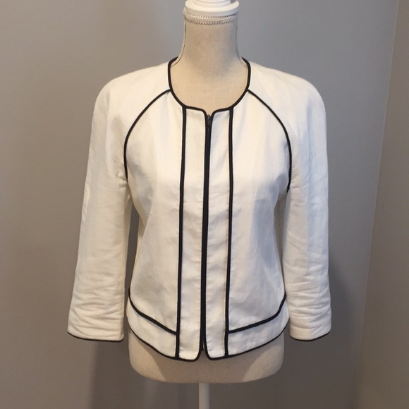 J. Crew Jackets & Blazers - J Crew White Zip Linen Jacket Blazer size 8